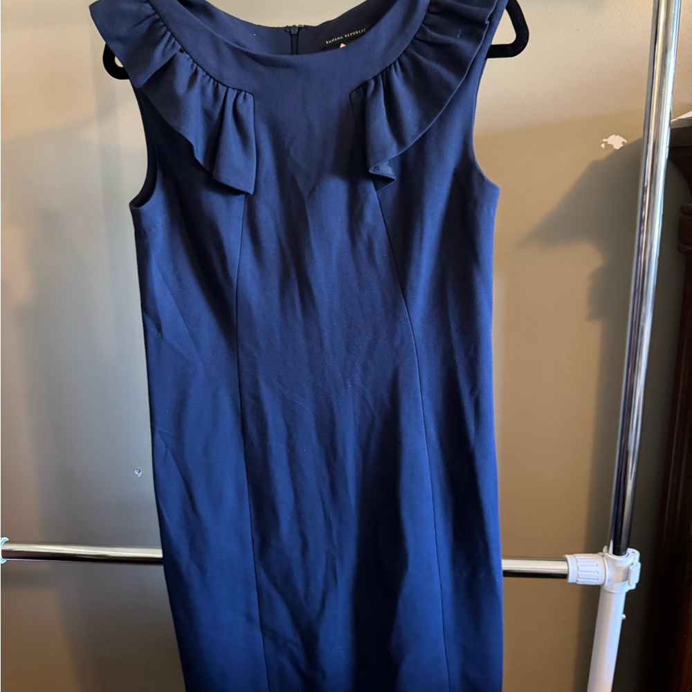 Banana Republic Blue Ruffled Sheath Midi Dress